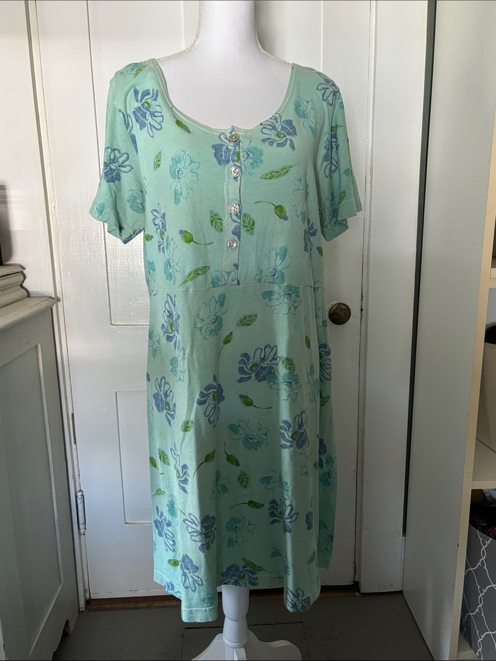 fresh produce Seafoam Floral Button-Front Midi Dress